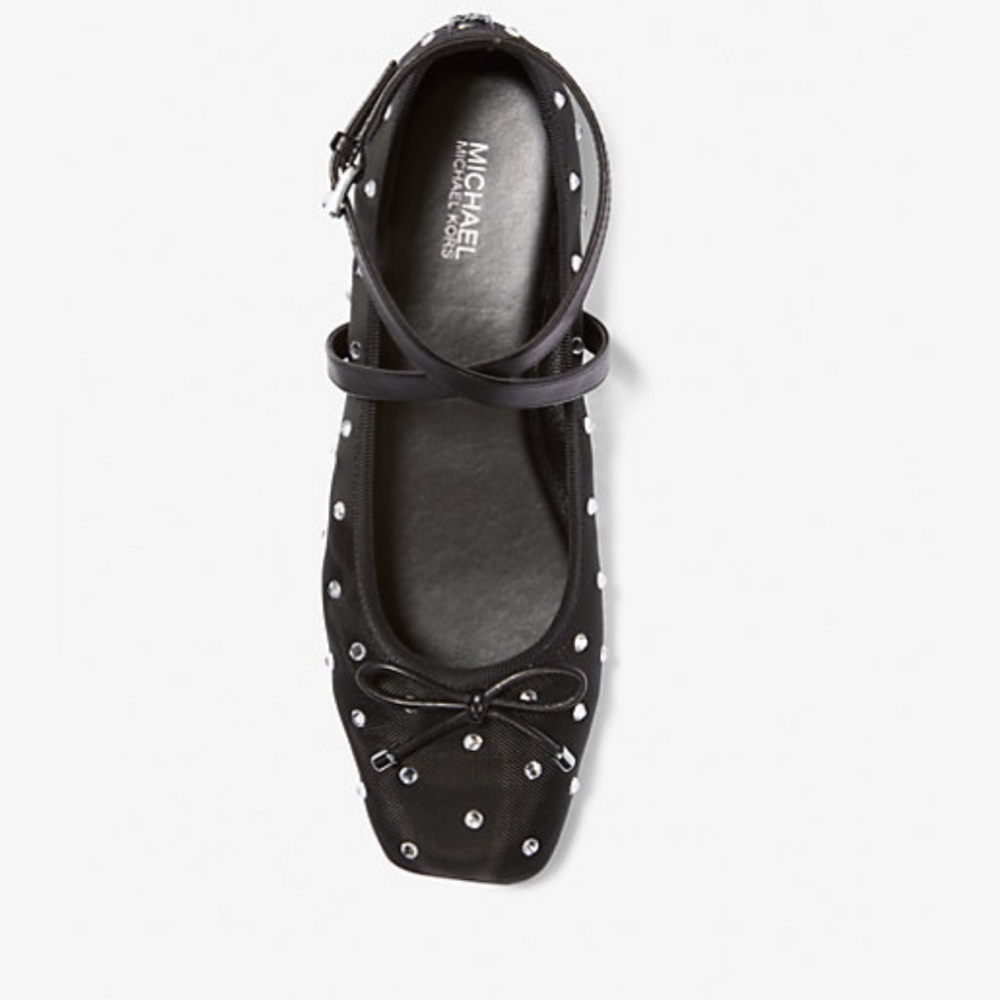 Michael Kors Black Studded Ankle-Strap Ballet Flat